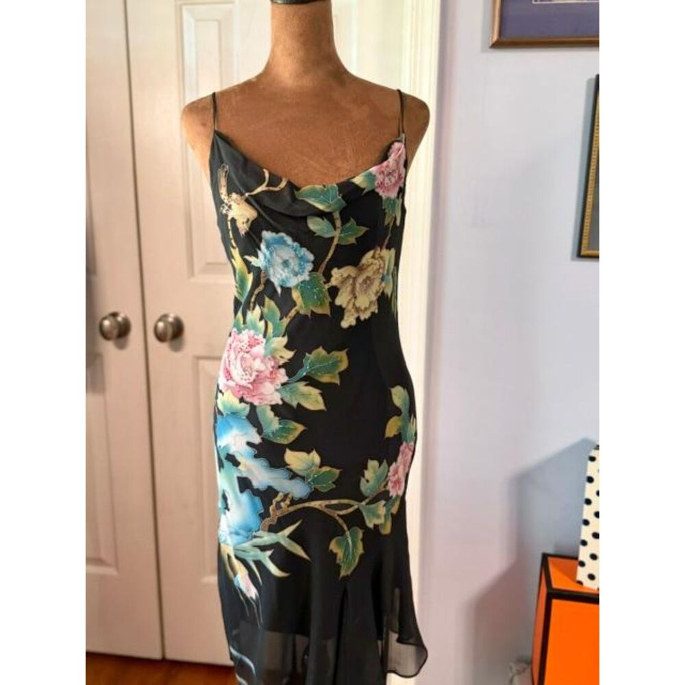 NWT Vintage Sue Wong Size 4 Black Silk Floral Beaded High-Low Dress Y2K - Picture 11 of 13